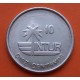 @ESCASA@ CUBA 10 CENTAVOS 1989 COLIBRI Serie INTUR KM.415.2.A MONEDA DE ACERO INOXIDABLE SC-