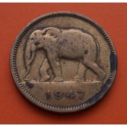 CONGO BELGA 2 FRANCOS 1947 ELEFANTE KM.28 @manchas@MONEDA DE LATON MUY CIRCULADA Belgisch Congo 2 Francs