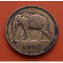 CONGO BELGA 2 FRANCOS 1947 ELEFANTE KM.28 @manchas@MONEDA DE LATON MUY CIRCULADA Belgisch Congo 2 Francs