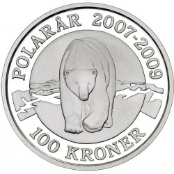 DINAMARCA 100 KRONER 2007 OSO POLAR y REINA MARGARITA II KM.917 MONEDA DE PLATA PROOF Denmark 100 Coronas silver