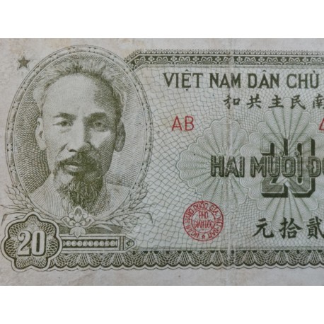 @PVP NUEVO 400€@ VIETNAM 20 DONG 1951 CONVOY DEL EJERCITO COMUNISTA Busto de HO CHI MIN Color OLIVA Pick 60B BILLETE CIRCULADO