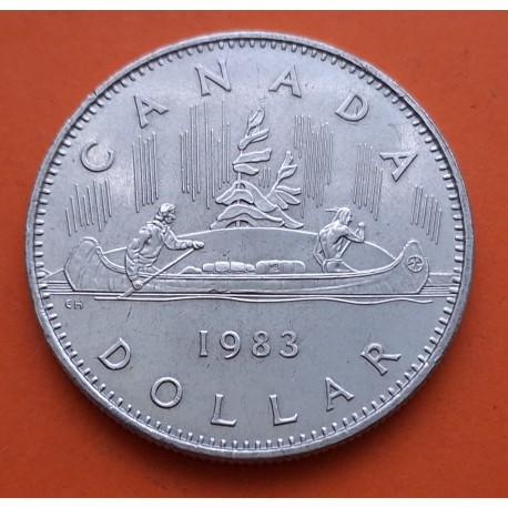 CANADA 1 DOLAR 1983 INDIOS EN CANOA REINA ISABEL II KM.120.1 MONEDA DE NICKEL SC $1 Dollar