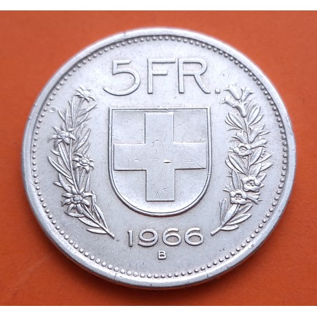 SWITZERLAND 5 FRANCS 1965 B WILLIAM TELL SILVER KM*40 XF+