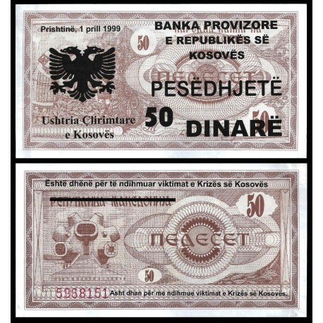 @RARO@ KOSOVO 50 DINARE 1999 BANKA PROVIZIORE Prishtina Pick 3 TEXTO EN TINTA sobre billete SC de MACEDONIA UNC BANKNOTE