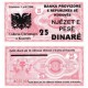 @RARO@ KOSOVO 25 DINARE 1999 BANKA PROVIZIORE Prishtina Pick 2 TEXTO EN TINTA sobre billete SC de MACEDONIA UNC BANKNOTE