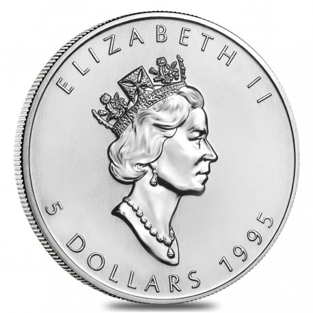 CANADA 5 DOLARES 1995 HOJA DE ARCE MONEDA DE PLATA PURA SC $5 Dollars Coin ONZA OZ OUNCE MAPLE LEAF