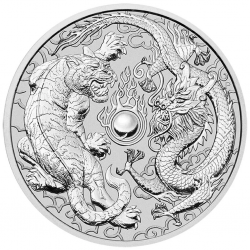 . @MUY RARA@ AUSTRALIA 1 DOLAR 2018 DRAGON y TIGRE MONEDA DE PLATA Phoenix & Dragon OZ ONZA CAPSULA