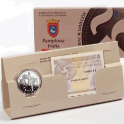 ESPAÑA 5 EUROS 2010 Ciudad de PAMPLONA - LOS SANFERMINES EL ENCIERRO MONEDA DE PLATA ESTUCHE FNMT CAPSULA