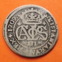 @RARA@ ESPAÑA Rey CARLOS III el PRETENDIENTE 2 REALES 1709 Ceca de BARCELONA KM.PT5 MONEDA DE PLATA Carolus III