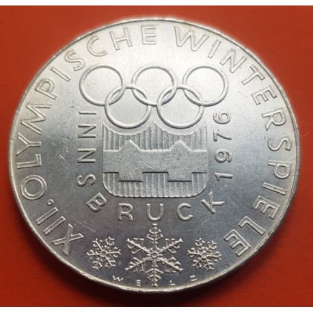 0,50 ONZAS x AUSTRIA 100 SCHILLINGS 1976 OLIMPIADA DE INVIERNO INNSBRUCK 76 y AROS OPLIMPICOS KM.2926 MONEDA DE PLATA SC-