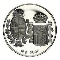 1,90 ONZAS x URUGUAY 2000 PESOS 1983 VISITA DE LOS REYES DE ESPAÑA EN MAYO DEL 83 KM.TS.2 MONEDA DE PLATA 65 gramos 50 mm