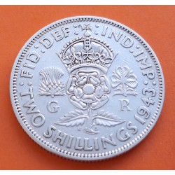 INGLATERRA 2 SHILLINGS 1943 JORGE VI y FLORES KM.855 MONEDA DE PLATA MBC+ Great Britain United Kingdom WWII