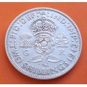 INGLATERRA 2 SHILLINGS 1943 JORGE VI y FLORES KM.855 MONEDA DE PLATA MBC+ Great Britain United Kingdom WWII