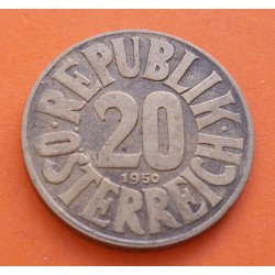 AUSTRIA 20 GROSCHEN 1950 AGUILA y VALOR CON ORLA KM 2877 MONEDA DE LATON MBC Österreich