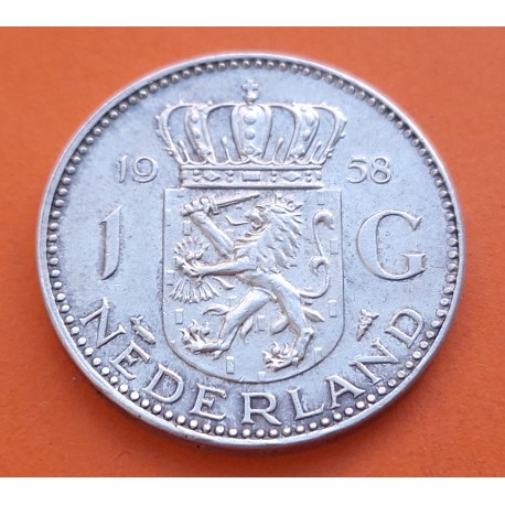 HOLANDA 1 GULDEN 1958 REINA JULIANA KM.184 MONEDA DE PLATA MBC The Netherlands silver coin