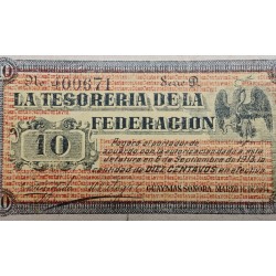 . @ESCASO ASÍ@ ESTADO de SONORA - MEXICO 10 CENTAVOS 1914 ESTADO LIBRE y SOBERANO Pick S1058 BILLETE MBC+