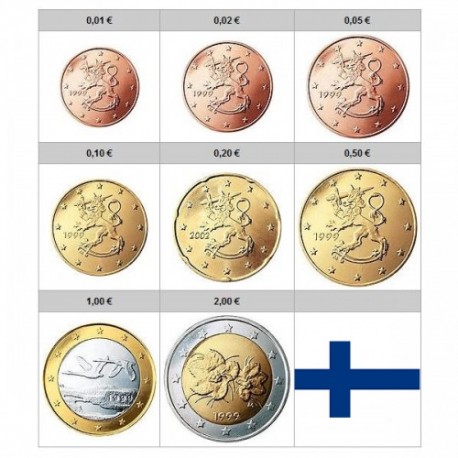 @ESCASAS@ FINLANDIA MONEDAS EURO 2002 SC 1+2+5+10+20+50 Centimos + 1 EURO + 2 EUROS 2002 @PROCEDEN DE CARTERA OFICIAL@ Finland