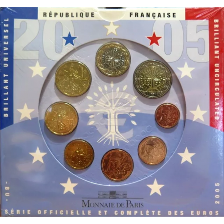 FRANCIA CARTERA OFICIAL EUROS 2005 SC 1+2+5+10+20+50 Centimos + 1 EURO + 2 EUROS 2005 UNC BU EUROSET KMS