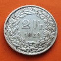 SUIZA 2 FRANCOS 1920 B GUILLERMO TELL y ESCUDO KM.25 MONEDA DE PLATA PLATA MBC Switzerland 2 Francs silver coin