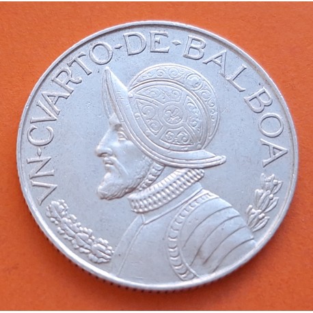 PANAMA 1/4 BALBOA 1962 VASCO NUÑEZ DE BALBOA KM.11.2 MONEDA DE PLATA SC- CUARTO silver coin