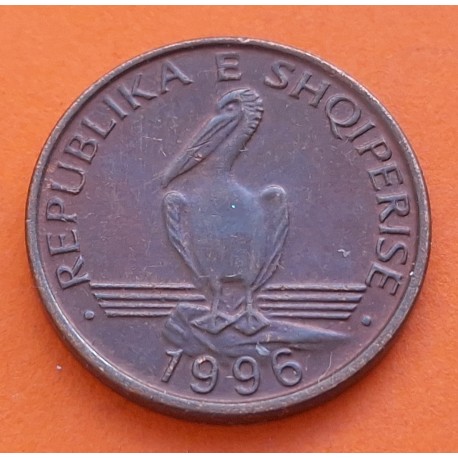 ALBANIA 1 LEK 1996 PELICANO DÁLMATA 4ª REPÚBLICA KM.75 MONEDA DE BRONCE EBC