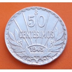 URUGUAY 50 CENTESIMOS 1943 Santiago ARTIGAS y VALOR KM.31 MONEDA DE PLATA MBC+ WWII