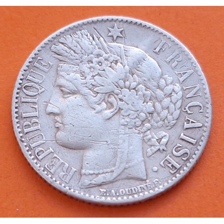 . @RARA@ FRANCIA 1 FRANCO 1850 A Ceca de PARIS - CERES KM.759.1 MONEDA DE PLATA + DESGASTE CENTRAL