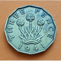 INGLATERRA 3 PENIQUES 1941 JORGE VI KM.849 MONEDA DE LATON MBC UK pence EPOCA NAZI 2ª GUERRA MUNDIAL WWII