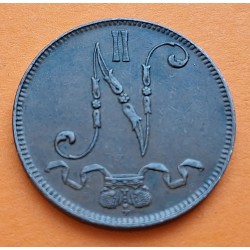 . OCUPACIÓN de RUSIA - FINLANDIA 5 PENNIA 1898 GRAN PRÍNCIPE NICOLAS II KM.15 MONEDA DE COBRE MBC+ Finnland