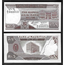 Colonia de Inglaterra x MAURITIUS 5 RUPIAS 1985 ESTATUA DE WILLIAM STEVENSON Pick 34 BILLETE SC Islas Mauricio UNC BANKNOTE