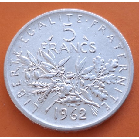 FRANCIA 5 FRANCOS 1962 SEMBRADORA SEMEUSE KM.926 MONEDA DE PLATA EBC France 5 Francs silver R/2