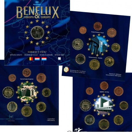 BENELUX CARTERA OFICIAL EUROS 2007 SC 1+2+5+10+20+50 Centimos + 1 EURO + 2 EUROS 2007 LUXEMBURGO + BELGICA + HOLANDA