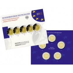 . 5 monedas CARTERA OFICIAL x ALEMANIA 2 EUROS 2012 A+D+F+G+J X ANIVERSARIO DEL EURO SC CONMEMORATIVAS BIMETALICA Germany BRD