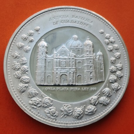 . @ESCASA@ MEXICO 1 ONZA 1979 1990 PAPA JUAN PABLO II BASÍLICA DE GUADALUPE SIEMPRE FIEL MEDALLA PLATA PURA