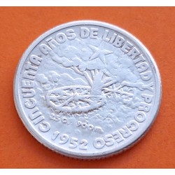 CUBA 10 CENTAVOS 1952 BANDERA y ARBOL 50 AÑOS DE LIBERTAD y PROGRESO KM.23 MONEDA DE PLATA MBC silver coin R/1