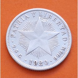 @ESCASA@ CUBA 10 CENTAVOS 1920 PATRIA y LIBERTAD ESTRELLA KM.A12 MONEDA DE PLATA MBC + DEFECTO