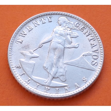 FILIPINAS 20 CENTAVOS 1944 D DAMA KM.182 MONEDA DE PLATA EBC Ocupacion de Estados Unidos PHILIPPINES WWII R/3