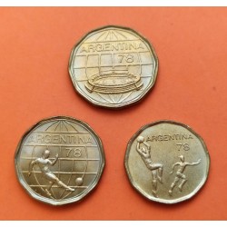 . 3 monedas x ARGENTINA 20 PESOS + 50 PESOS + 100 PESOS 1977 MUNDIAL DE FUTBOL 78 LATON SC- Imperfecciones