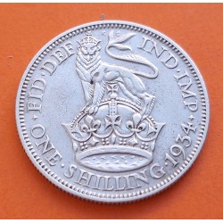 INGLATERRA 1 SHILLING 1934 JORGE V LEON SOBRE ESCUDO KM.833 MONEDA DE PLATA MBC UK Silver