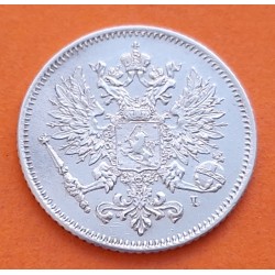 . OCUPACIÓN de RUSIA - FINLANDIA 25 PENNIA 1909 L GRAN PRÍNCIPE NICOLAS II KM.15 MONEDA DE PLATA MBC++ Finnland