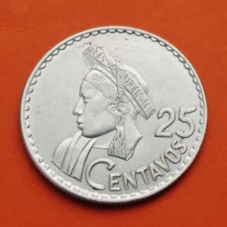 @RARA@ GUATEMALA 25 CENTAVOS 1960 CONCEPCIÓN RAMIREZ NATIVA ACTIVISTA POR LA PAZ KM.263 MONEDA DE PLATA EBC-