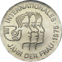 ALEMANIA DEMOCRATICA 5 MARCOS 1975 AÑO INTERNACIONAL DE LA MUJER KM.55 MONEDA DE NICKEL @LUJO@ Germany DDR RDA 5 Marks