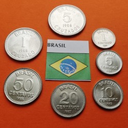 . 7 monedas x BRASIL 1+5+10+20+50 CENTAVOS + 1 CRUZADO + 5 CRUZADOS 1988 a 1986 ESCUDO NACIONAL ACERO SC