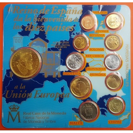 CARTERA FNMT 2004 EL REINO DE ESPAÑA DA LA BIENVENIDA A LOS 10 PAISES A LA UNION EUROPEA + MEDALLA CARLOS V