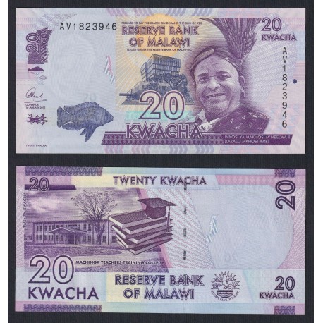 MALAWI 20 KWACHA 2017 LAZALO MKHUSO Pick 63D BILLETE SC Africa UNC BANKNOTE