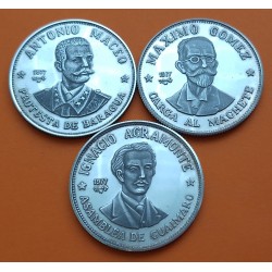 3 monedas LIMPIADAS x CUBA 20 PESOS 1977 BUSTOS DE AGRAMONTE + MACEO + MAXIMO KM.187+188+189 PLATA PROOF Caribe