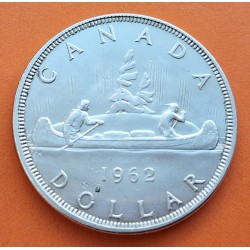 CANADA 1 DOLAR 1962 INDIOS EN CANOA tipo VOYAGEUR KM.54 MONEDA DE PLATA MBC+ $1 Dollar silver R/4