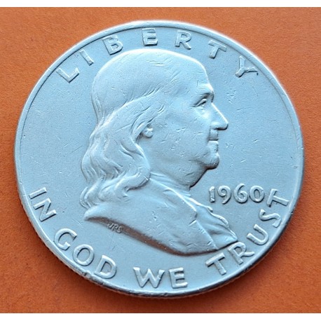 ESTADOS UNIDOS 1/2 DOLAR 1960 D BENJAMIN FRANKLIN y CAMPANA KM.163 MONEDA DE PLATA MBC USA Half silver dollar R/2