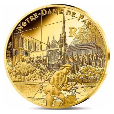 . 1 aaaacoin @27/FEBRERO Envío@ FRANCIA 1/4 EURO 2025 NOTRE DAME en PARÍS Serie UNESCO MONEDA DE LATON SC France BLISTER