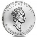 @RARA@ CANADA 5 DOLARES 1996 HOJA DE ARCE MONEDA DE PLATA PURA $5 Dollars Coin ONZA Oz Ounce MAPLE LEAF